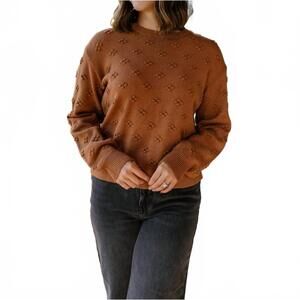NEW WISHLIST women's emilee pom pom sweater top in brick